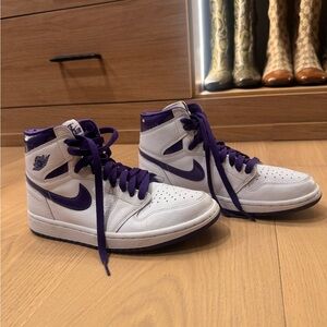 Jordan 1 Retro White and Purple High-Top Sneakers